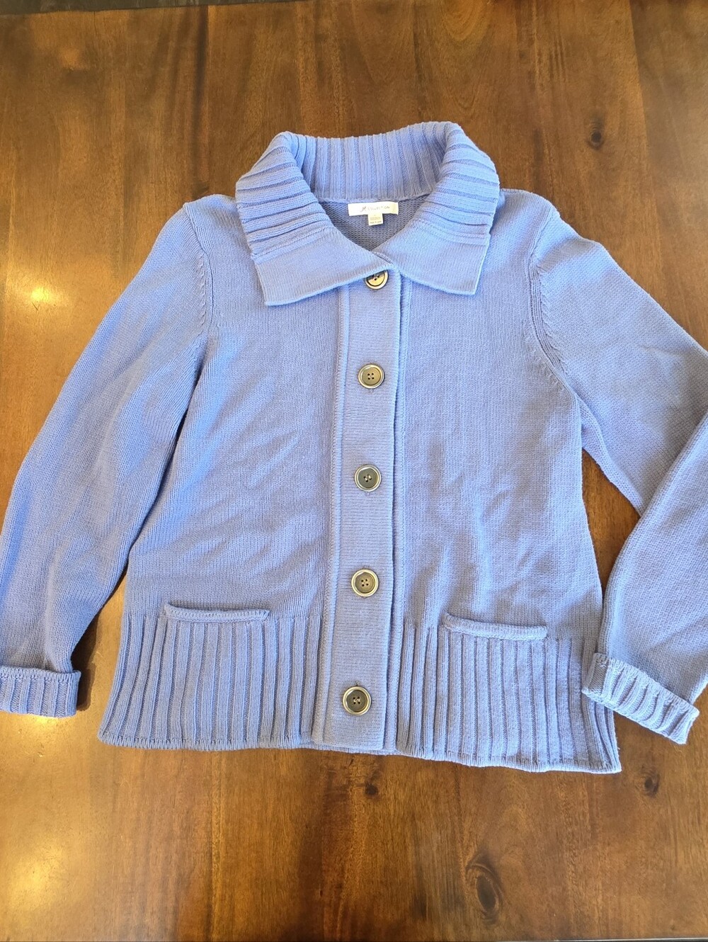 Jm Collection Button Front Collared Cardigan Sweater Blue Large Boho Retro